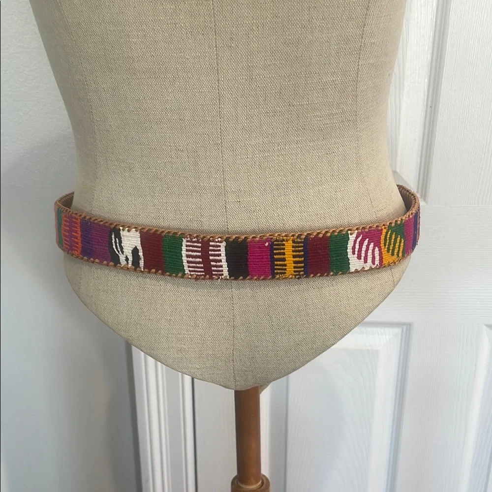 Vintage Handcrafted Multicolor Patterned Leather Guatamalan Belt size 30 unisex